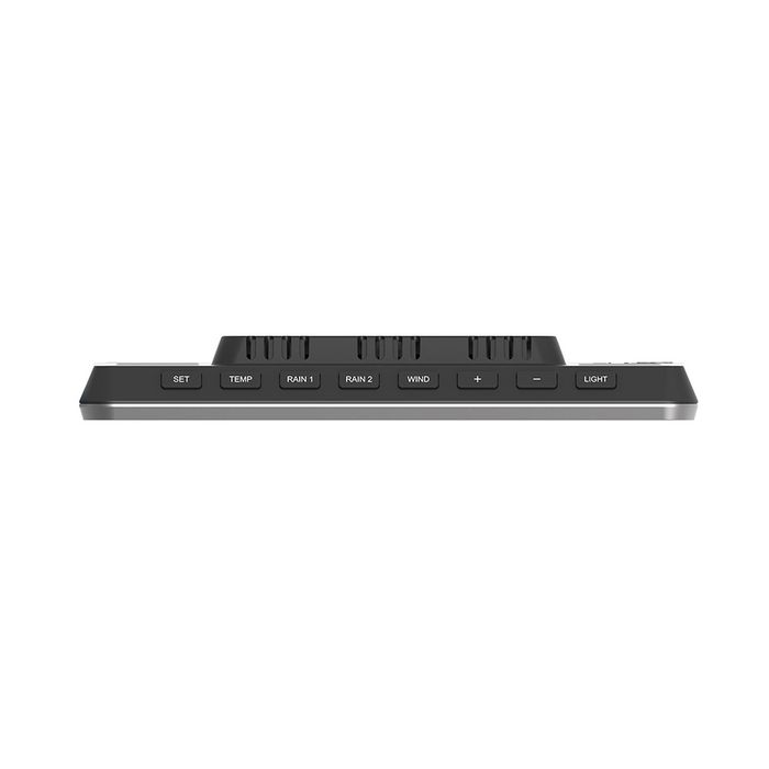 Top edge of colour display console showing Set Temp Rain Wind plus minus and Light buttons