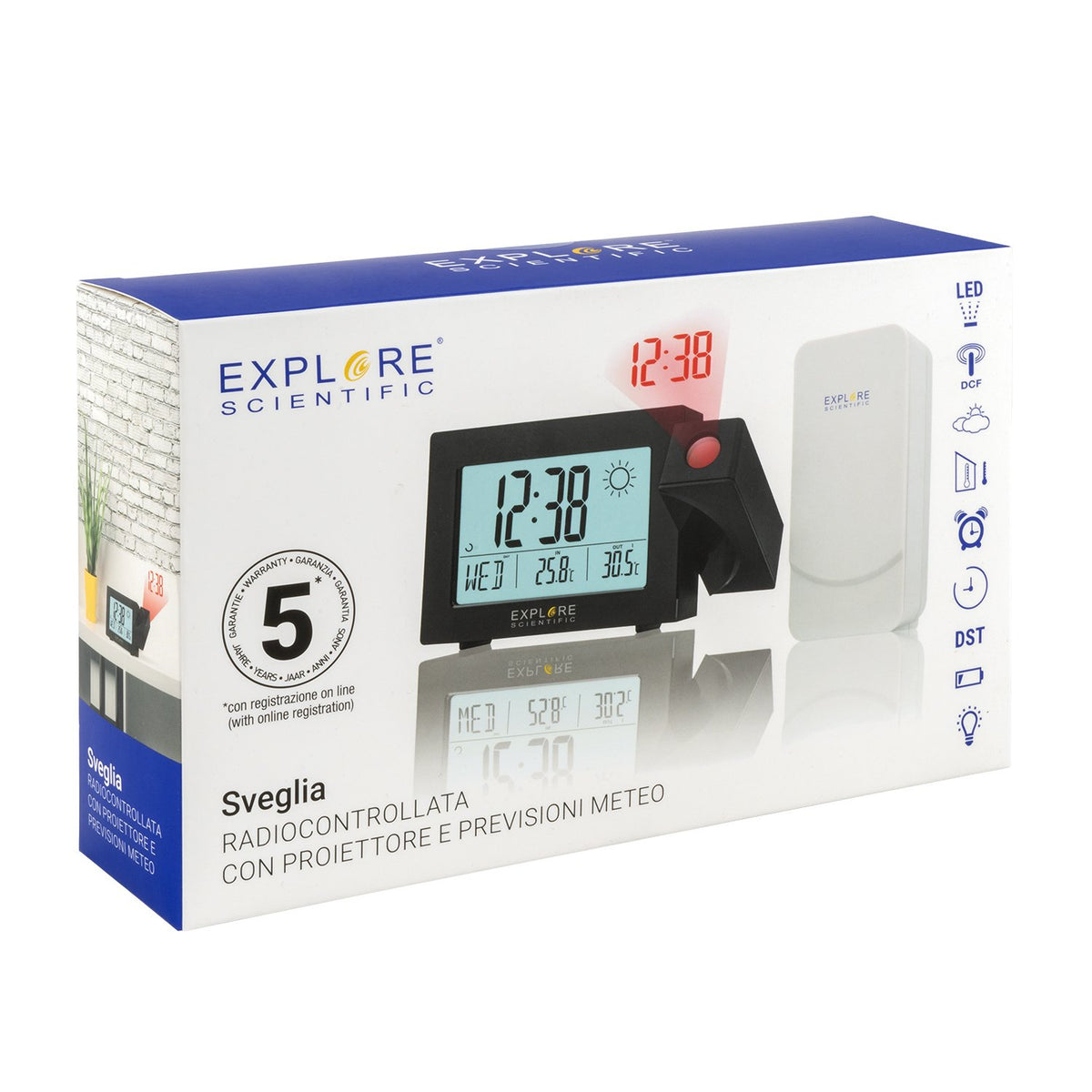 Explore Scientific Projection Clock with Weather Forecast Display and Outdoor Sensor