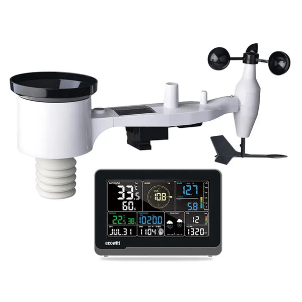 Ecowitt outdoor weather sensor with rain gauge wind vane anemometer and colour display console