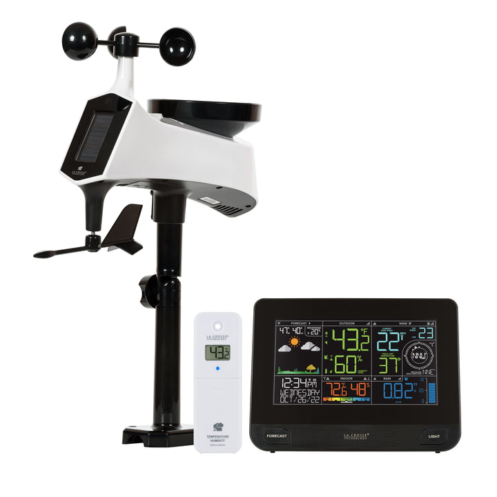 La Crosse weather station set with pole-mounted outdoor sensor remote sensor and colour display console