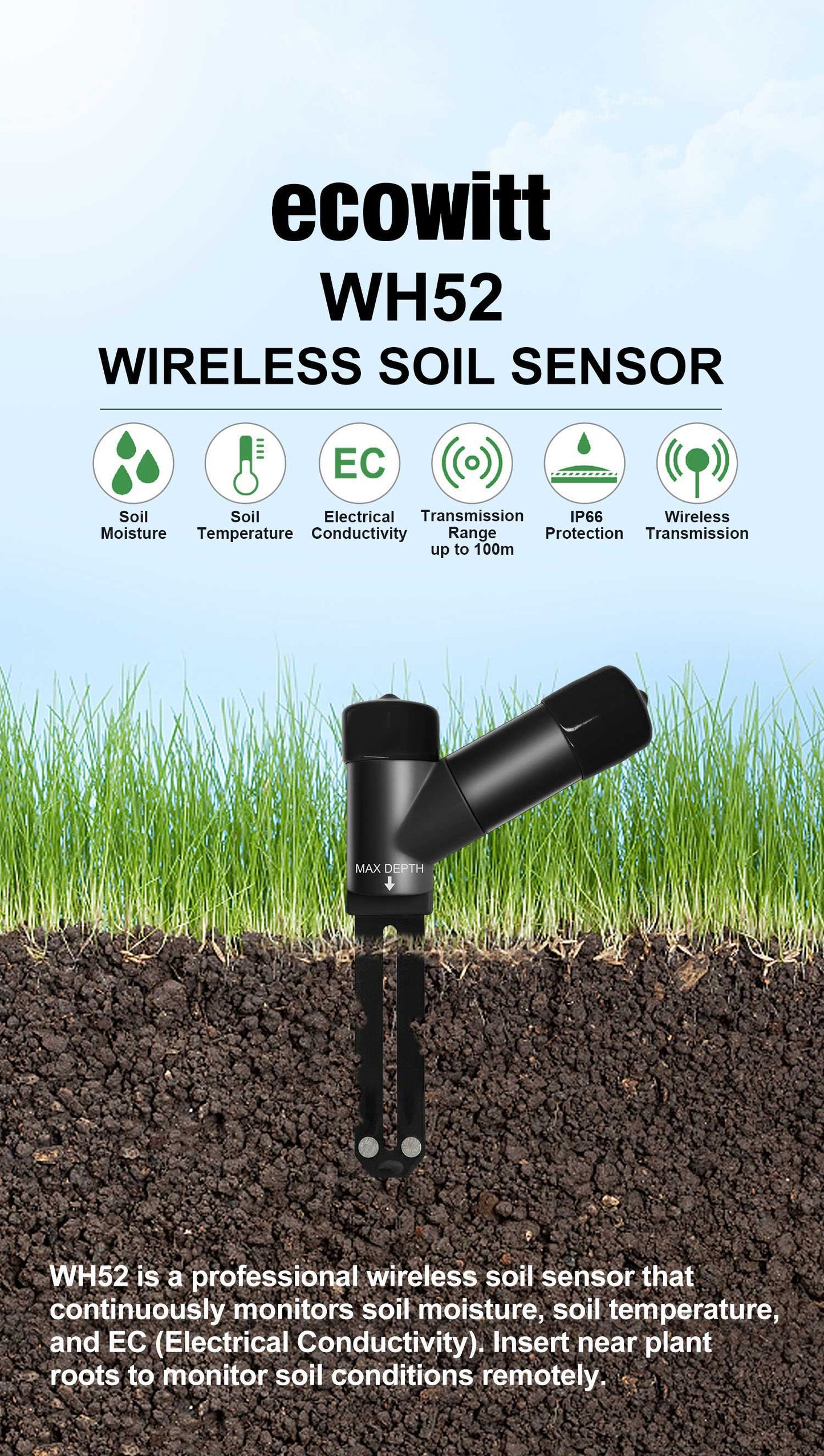 Ecowitt WH52 Soil Moisture,Temperature & EC Sensor