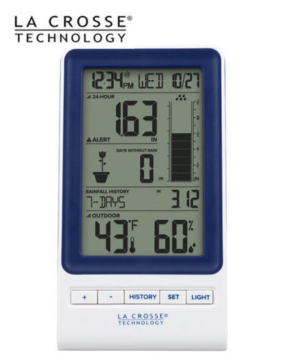 La Crosse Digital Rain Gauge with Indoor/Outdoor Temperature & Backlight 724-1415BL